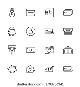 Iconos de diseño de pago establecidos. Iconos vectoriales de línea delgada para conceptos móviles y aplicaciones web. Iconos de primera calidad en estilo plano. Colección del logotipo del contorno negro de alta calidad