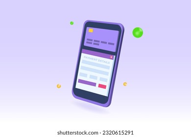 Payment details, entering credit cards details online. 3d realistic Vector Illustration.