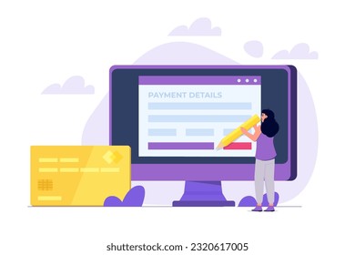Payment details, entering credit cards details online. Vector Illustration.