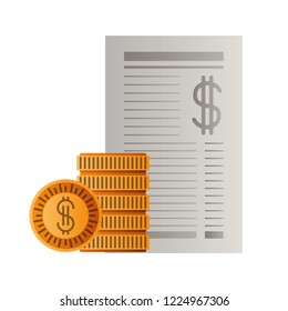payment document with coins isolated icon
