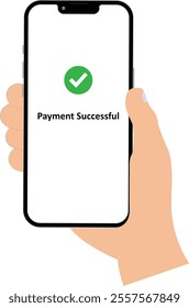 Payment done in Phone, Payment with Mobile, Paid approved in Phone, Payment successful checkmark, Green check mark on smartphone, Mobile in Hand with Payment