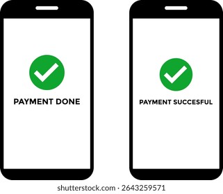 payment done and payment successful icon set. Smartphone with Approved Sign. portable information device. Representing Payment Success
