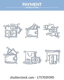 Payment doodle icons set, Trendy and lovely hand drawn style isolated on white background