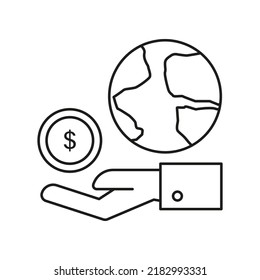 Pago, icono de línea de concepto de la Tierra. Ilustración de elemento simple. Diseño de símbolos de esquema de concepto de la Tierra, de pago desde un conjunto de negocios. Se puede usar para web y móvil con fondo blanco