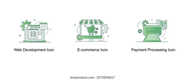 Payment and E-commerce Solutions. Payment Processing Icon, E-commerce Icon, Web Development Icon