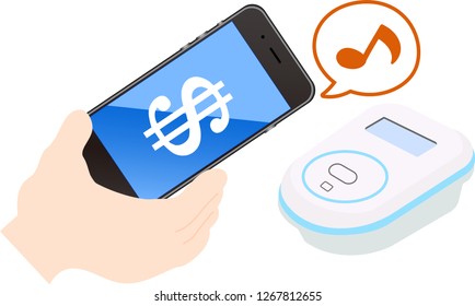 Payment of electronic money by realistic black smartphone 