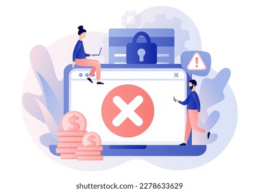 Payment error. Cashless NFC payment failed. Online transaction canceled. Try again. Web site with cross checkmark. Modern flat cartoon style. Vector illustration on white background