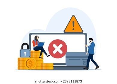 Payment error concept. Non-cash NFC payment transaction cancelled. Payment terminal with cross check mark. Payment failed, try again. Vector illustration on white background