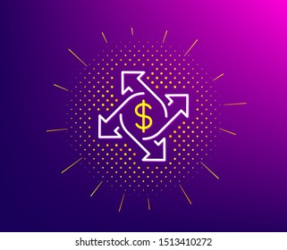 Payment exchange line icon. Halftone pattern. Dollar sign. Finance transfer symbol. Gradient background. Payment exchange line icon. Yellow halftone pattern. Vector