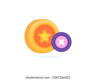 El pago ha fallado o no ha tenido éxito. El pago se redujo. error de transacción. símbolo de moneda de oro y cruz. icono o símbolo. tecnología. Diseño 3D minimalista. elementos vectores. fondo blanco