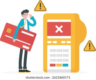 payment failure in EDC or Electronic Data Capture machine. transaction errors. cashless payment instruments. payment method. services and technology. illustration concept design. 

