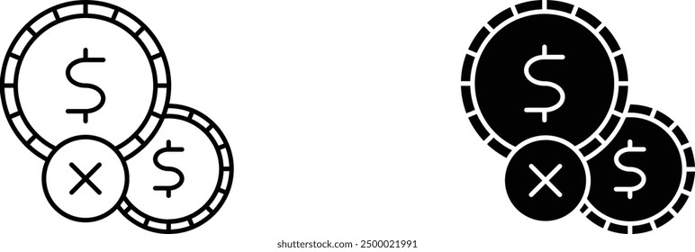 Payment Failure Icon: Black and White Vector Set - Represents declined transaction, rejected payment, error message, invalid card, financial problem, money trouble, banking issue, online shopping