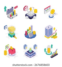 Pago y Finanzas conjunto de Ilustración vectorial isométrica 4