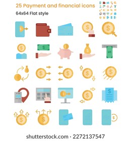 Payment and financial icons, flat style