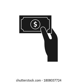 Payment flat icon. Hand holding money isolated on white background. Vector illustration