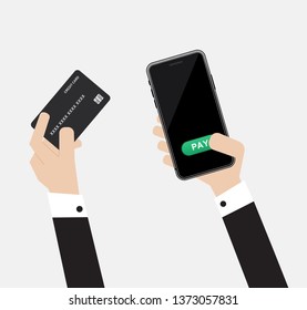 payment gateway technology with mobile or smartphone online black display and green pay button mock up on white background