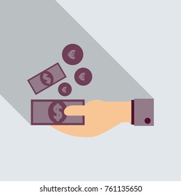 payment hand cash icon in flat style with shadow