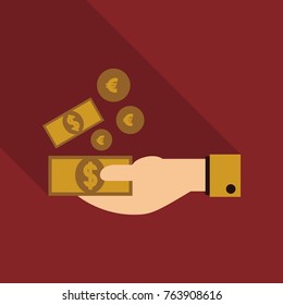 payment hand cash icon in flat style with shadow