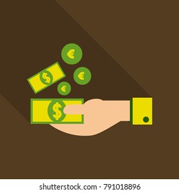 payment hand cash icon in flat style with shadow