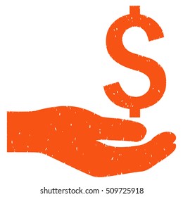 Payment Hand grainy textured icon for overlay watermark stamps. Flat symbol with dust texture. Dotted vector orange ink rubber seal stamp with grunge design on a white background.