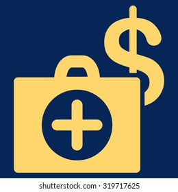 Payment Healthcare vector icon. Style is flat symbol, yellow color, rounded angles, blue background.