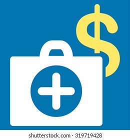 Payment Healthcare vector icon. Style is bicolor flat symbol, yellow and white colors, rounded angles, blue background.