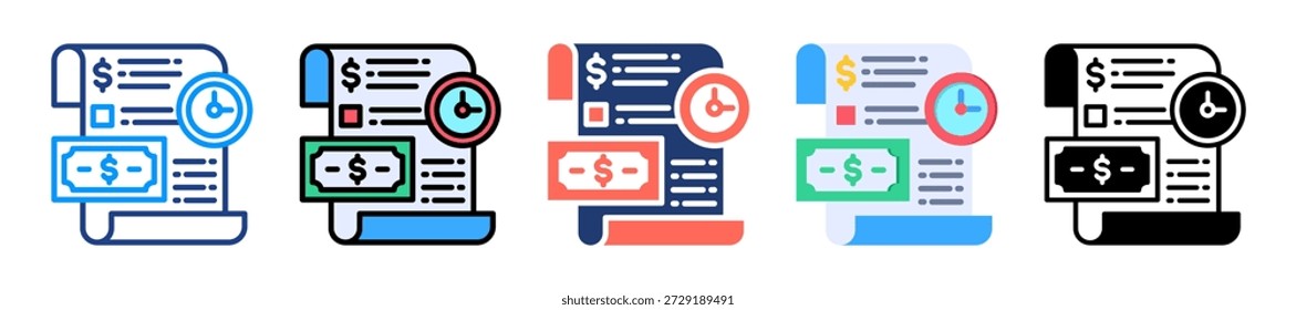 Payment History Icon Set Multiple Style Collection Vector Illustration