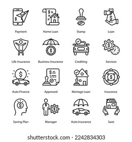 Payment, Home Loan, Stamp, Loan, Auto Finance, Approved, Mortgage Loan, Insurance, Auto Insurance, Save, Life Insurance, business insurance, Outline Icons - Stroked, Vectors