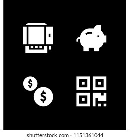 payment icon. 4 payment set with qr code, online payment, coin and cash vector icons for web and mobile app