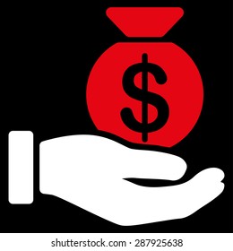 Payment icon from Business Bicolor Set. This flat vector symbol uses red and white colors, rounded angles, and isolated on a black background.