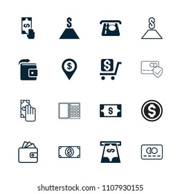 Payment icon. collection of 16 payment filled and outline icons such as atm money withdraw, dollar, dollar location, credit card. editable payment icons for web and mobile.