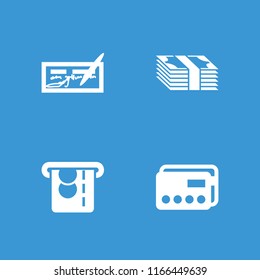Payment icon. collection of 4 payment filled icons such as credit card, check, atm money withdraw. editable payment icons for web and mobile.