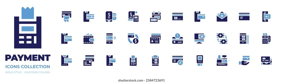 Payment icon collection. Bold style. Duotone colors. ecommerce, mobile banking, mobile payment, method, online payment, payment, wallet, credit card.