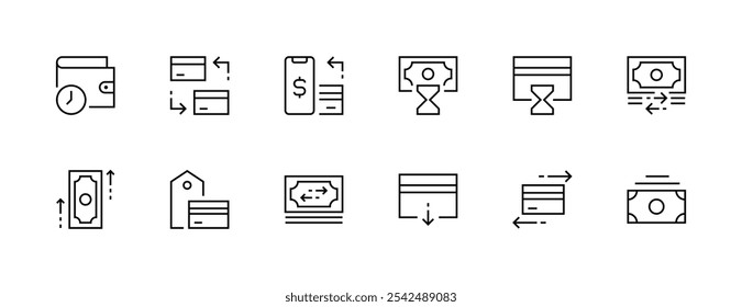 Payment icon collection. Transaction icon set Online payment, money, transaction, exchange, wallet, money bag and more. Editable stroke. Pixel Perfect. Grid base 32px.