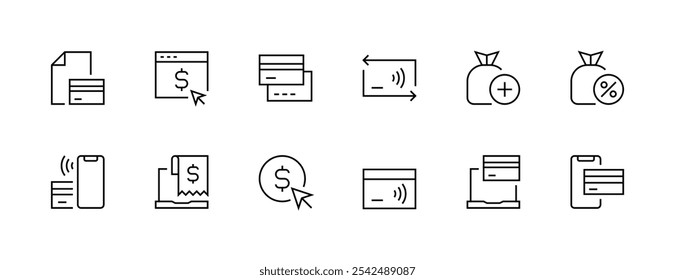 Icono de pago colección. Conjunto de iconos de transacción Pago en línea, dinero, transacción, intercambio, billetera, bolsa de dinero y más. Trazo editable. Pixel perfecto. Base de rejilla 32px.