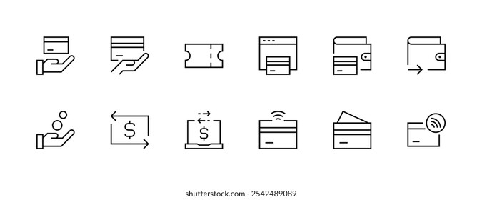 Payment icon collection. Transaction icon set Online payment, money, transaction, exchange, wallet, money bag and more. Editable stroke. Pixel Perfect. Grid base 32px.
