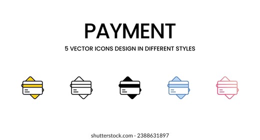 Diseño de icono de pago en estilo Cinco con barra editable. Línea, Sólido, Línea plana, Color de tono Duo y Línea de degradado de color. Adecuado para diseño de páginas Web, aplicaciones móviles, UI, UX y GUI.