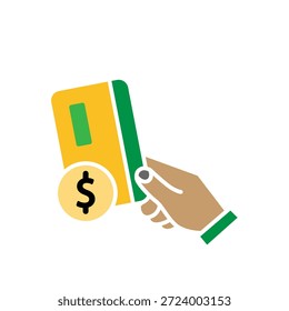 Ícone Pagamento. Pagamento manual usando um cartão de crédito com um símbolo de dólar. Econômico, empresarial, simples. Estilo de design plano