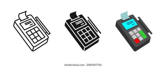 Payment icon. Illustration of a terminal device. POS machine symbol. Card transaction sign for electronic finance and credit equipment.