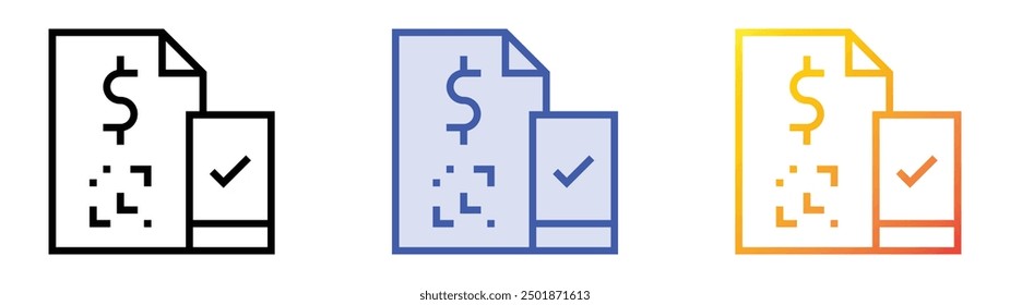 icono de pago. Lineal, relleno azul y diseño de estilo degradado aislado sobre fondo blanco