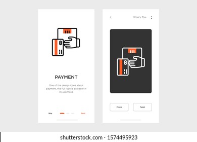payment icon on a dark and light background. accompanied by layout design for the mobile app. made for payment icon