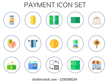 payment icon set. 15 flat payment icons.  Simple modern icons about  - money, saving, bitcoin, card, baht, online shopping, bank, sign, bill, credit card, transfer, dollar, store