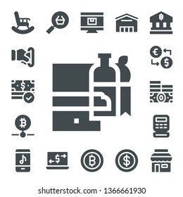 payment icon set. 17 filled payment icons.  Collection Of - Retirement, Insert coin, Money, Shopping online, Bitcoin, Money exchange, Cash register, Online store, Online shop