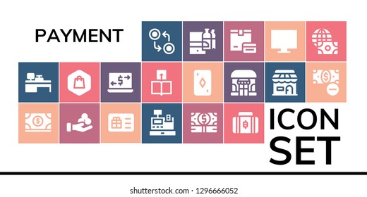  payment icon set. 19 filled payment icons. Simple modern icons about  - Currency, Cash machine, Money, Gift card, Cash register, Bitcoin, Shopping, Money transfer, Transfer, Card