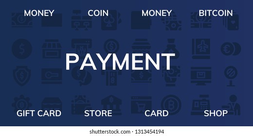 payment icon set. 32 filled payment icons. on blue background style Collection Of - Money, Coin, Bitcoin, Gift card, Store, Card, Shop, Cash register, Atm, Wallet, Cards, Bank