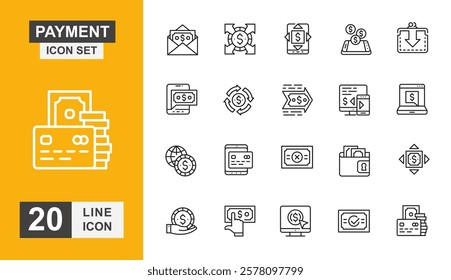Payment icon set. Banking, finance, money, sale, shop, credit card and more line icon.