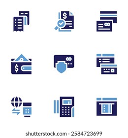 Payment icon set. Bold style. Duotone colors. ticket, audit, payment method, online payment, secure, card payment.