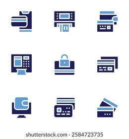 Payment icon set. Bold style. Duotone colors. online payment, online wallet, credit card, atm, wallet.