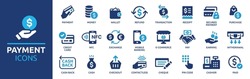 Payment Icon Set. Business And Finance Payment Collection With Money, Banking, Credit Card, Exchange, Cash And Transaction Symbol.