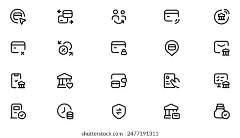 Payment icon set. Business and finance payment collection with money, banking, credit card, exchange, cash and transaction symbol. Vector Illustration. Vector Graphic. EPS 10